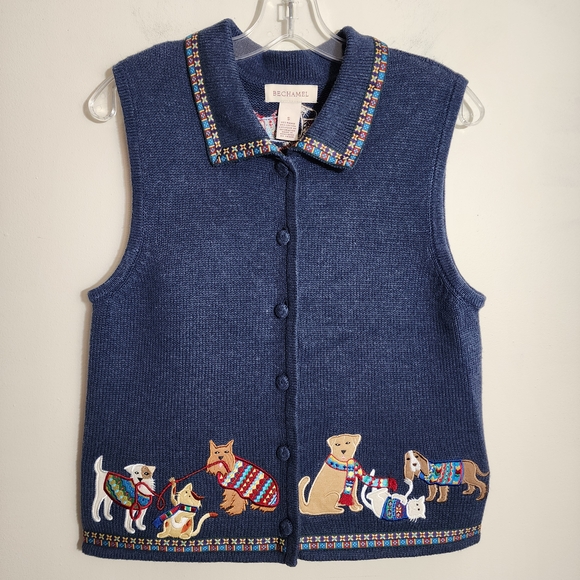 Bechamel Sweaters - Bechamel NWT Vibtage Cat Dog Embroidered Button Front Sweater Vest Womans Size S
